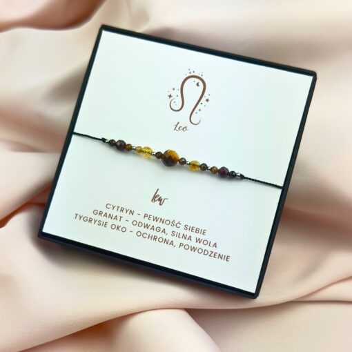 Bransoletka Znak Zodiaku Lew - cytryn, granat, tygrysie oko