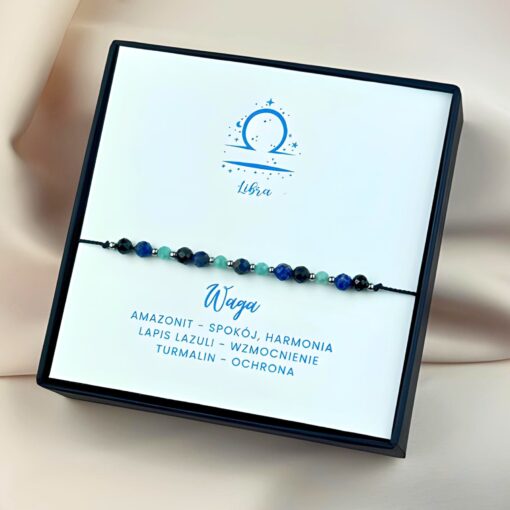 Bransoletka Znak Zodiaku Waga - amazonit, lapis lazuli, czarny turmalin