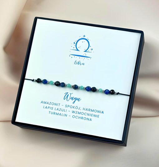 Bransoletka Znak Zodiaku Waga - amazonit, lapis lazuli, czarny turmalin