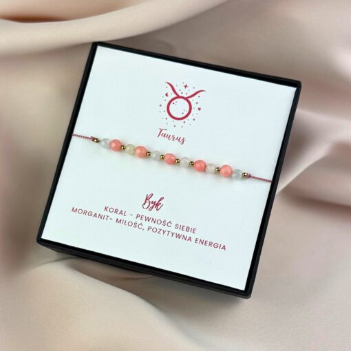 Bransoletka Znak Zodiaku Byk - koral, morganit
