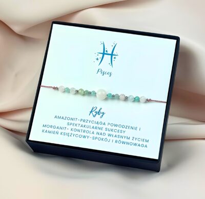 Bransoletka Znak Zodiaku Ryby - amazonit, morganit, kamień ksieżycowy