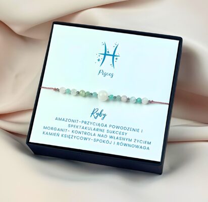 Bransoletka z kamieni naturalnych dla znaku zodiaku Ryby w ozdobnym pudełku