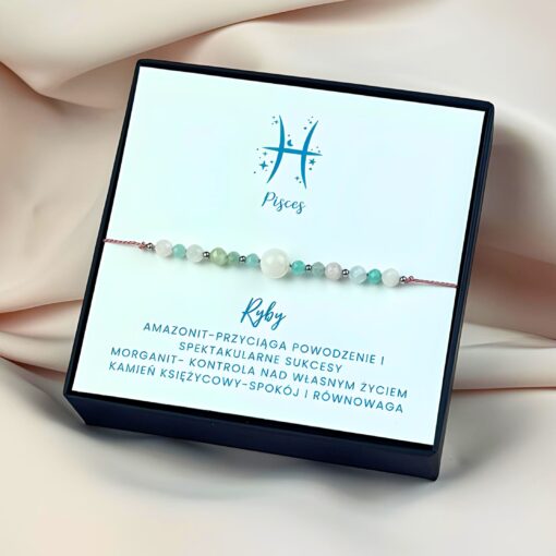 Bransoletka Znak Zodiaku Ryby - amazonit, morganit, kamień ksieżycowy