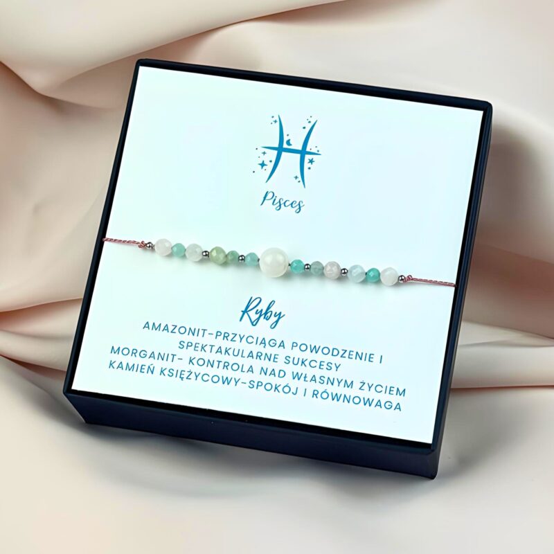 Bransoletka z kamieni naturalnych dla znaku zodiaku Ryby w ozdobnym pudełku