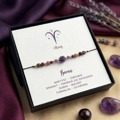 Bransoletka z kamieni naturalnych rubin granat ametyst dla znaku zodiaku baran