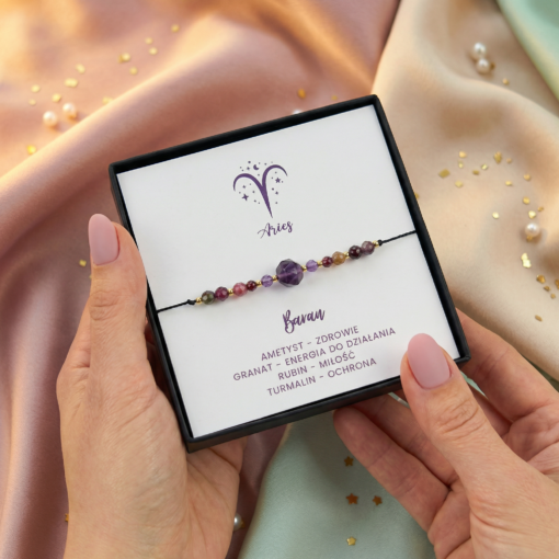 Alternative view of Bransoletka Zodiakalna: Baran – Ametyst, Granat, Turmalin, Rubin – Kamienie Mocy