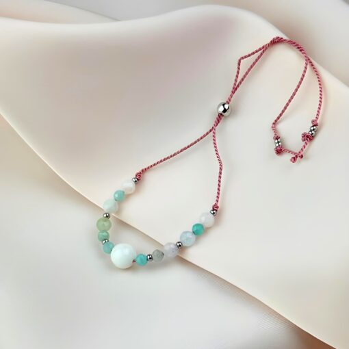 Alternative view of Bransoletka Znak Zodiaku Ryby - amazonit, morganit, kamień ksieżycowy