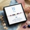 Bransoletka zodiakalna dla Byka ametyst lapis lazuli morganit kamień księżycowy pudełko prezentowe