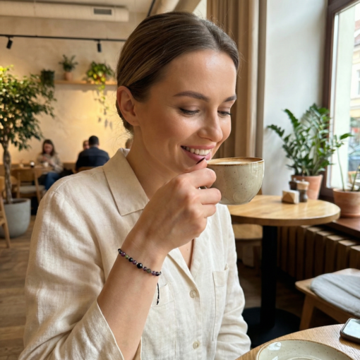 Alternative view of Bransoletka Zodiakalna: Koziorożec – Ametyst, Obsydian, Turmalin – Talizman Ambicji