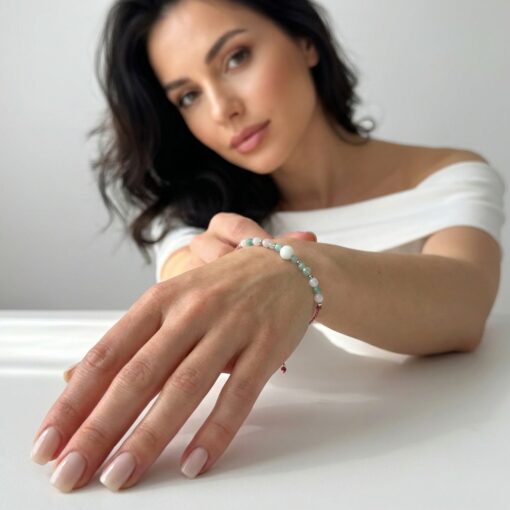 Alternative view of Bransoletka Znak Zodiaku Ryby - Amazonit, Morganit, Kamień księżycowy