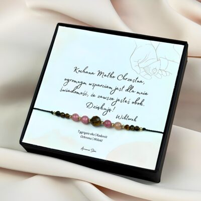 Bransoletka Podziękowanie dla Matki Chrzestnej - tygrysie oko, rodonit