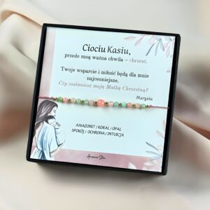 Bransoletka 'Czy zostaniesz moją Matką Chrzestną?' - amazonit, koral, opal