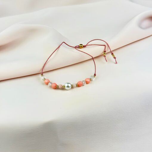 Alternative view of Bransoletka Podziękowanie dla Matki Chrzestnej - koral, kryształ górski, opal, perła