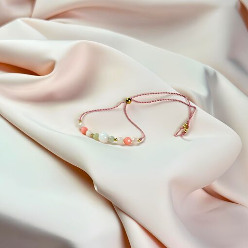 Alternative view of Bransoletka 'Czy zostaniesz moją Matką Chrzestną?' - kamień księżycowy, koral, morganit