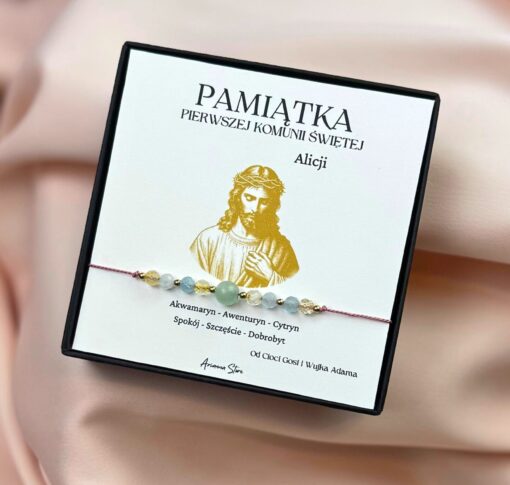 Bransoletka na Pierwszą Komunię Świętą - akwamaryn, awenturyn, cytryn