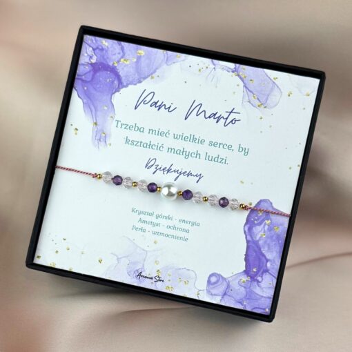 Bransoletka Podziękowanie dla Nauczyciela - kryształ górski, ametyst, perła