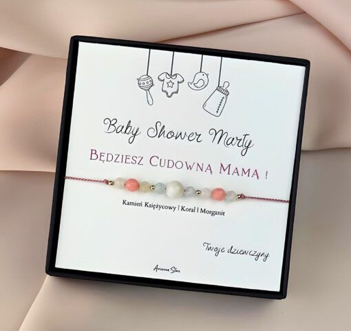 Bransoletka na Baby Shower - kamień księżycowy, koral, morganit