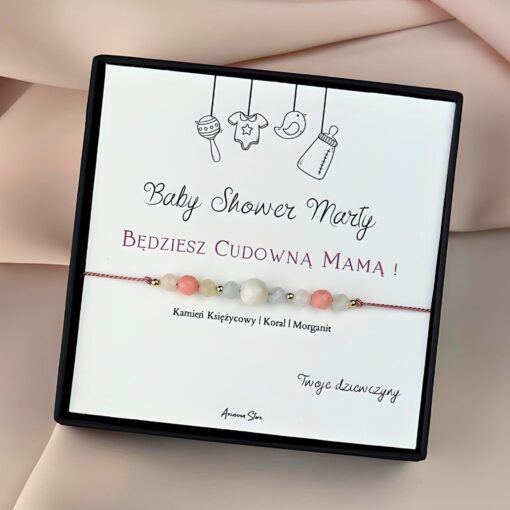 Bransoletka na Baby Shower - kamień księżycowy, koral, morganit