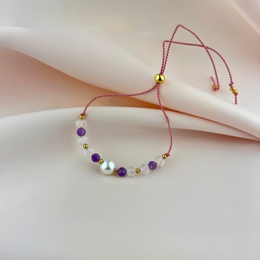 Alternative view of Bransoletka Podziękowanie dla Nauczyciela - kryształ górski, ametyst, perła