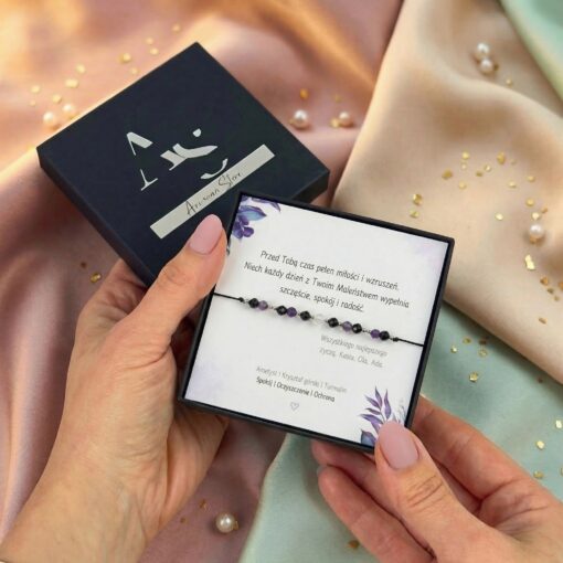 Alternative view of Prezent na Baby Shower – Bransoletka: Ametyst, Turmalin – Talizman Spokoju