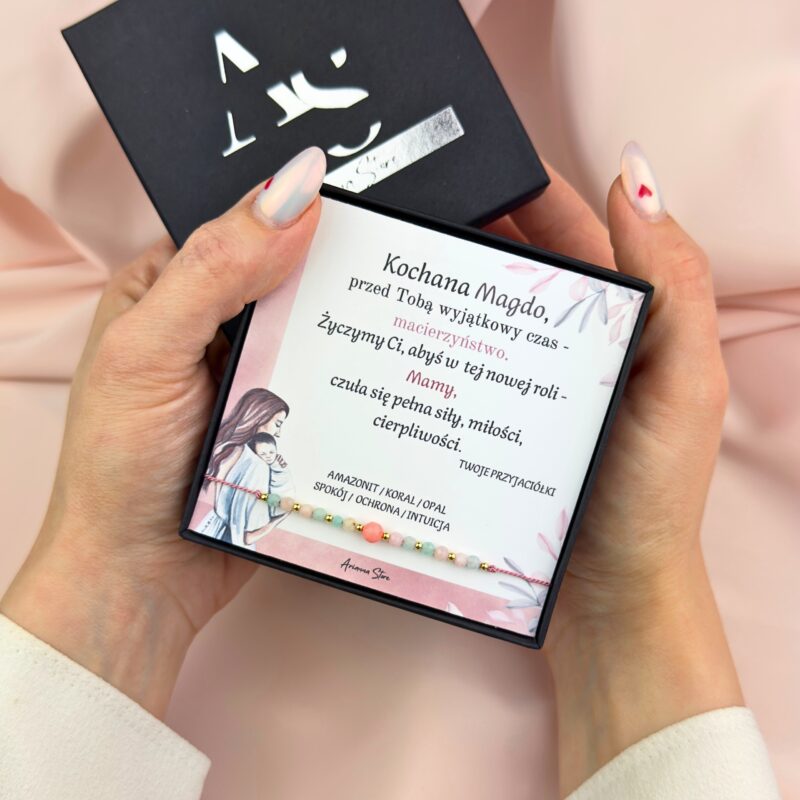 Alternative view of Personalizowana Bransoletka na Baby Shower – Amazonit, Koral, Opal | Prezent dla Przyszłej Mamy