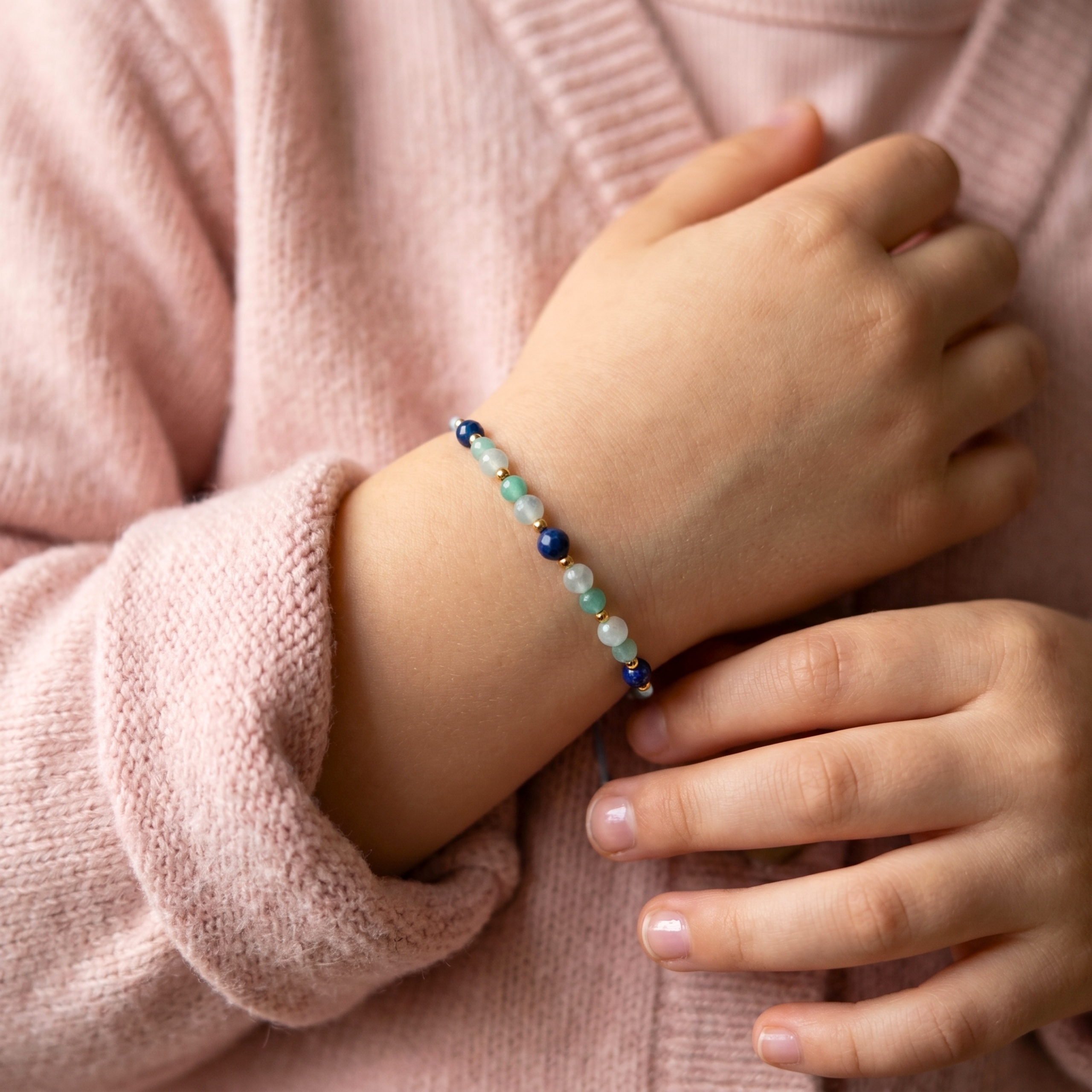 Pamiątka Komunii Świętej – Bransoletka: Lapis Lazuli, Amazonit, Akwamaryn - obrazek 7