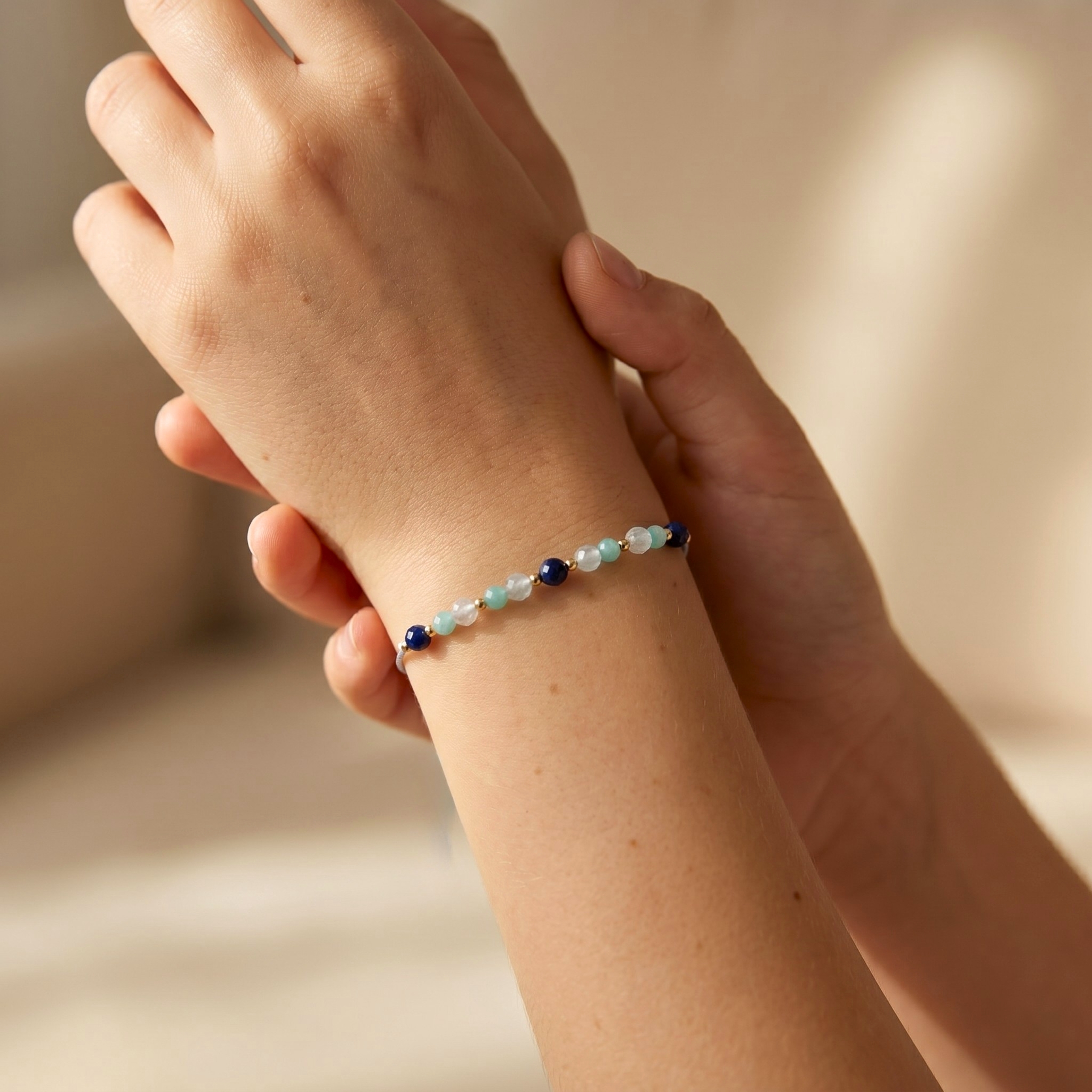 Pamiątka Komunii Świętej – Bransoletka: Lapis Lazuli, Amazonit, Akwamaryn - obrazek 5