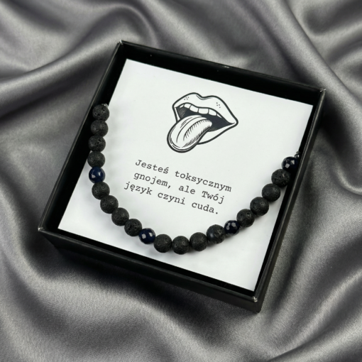 Alternative view of Męska Bransoletka Lawa i Agat – „Jesteś toksycznym gnojem, ale Twój język czyni cuda”