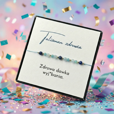 Bransoletka talizman zdrowia kamienie naturalne prezent z humorem.