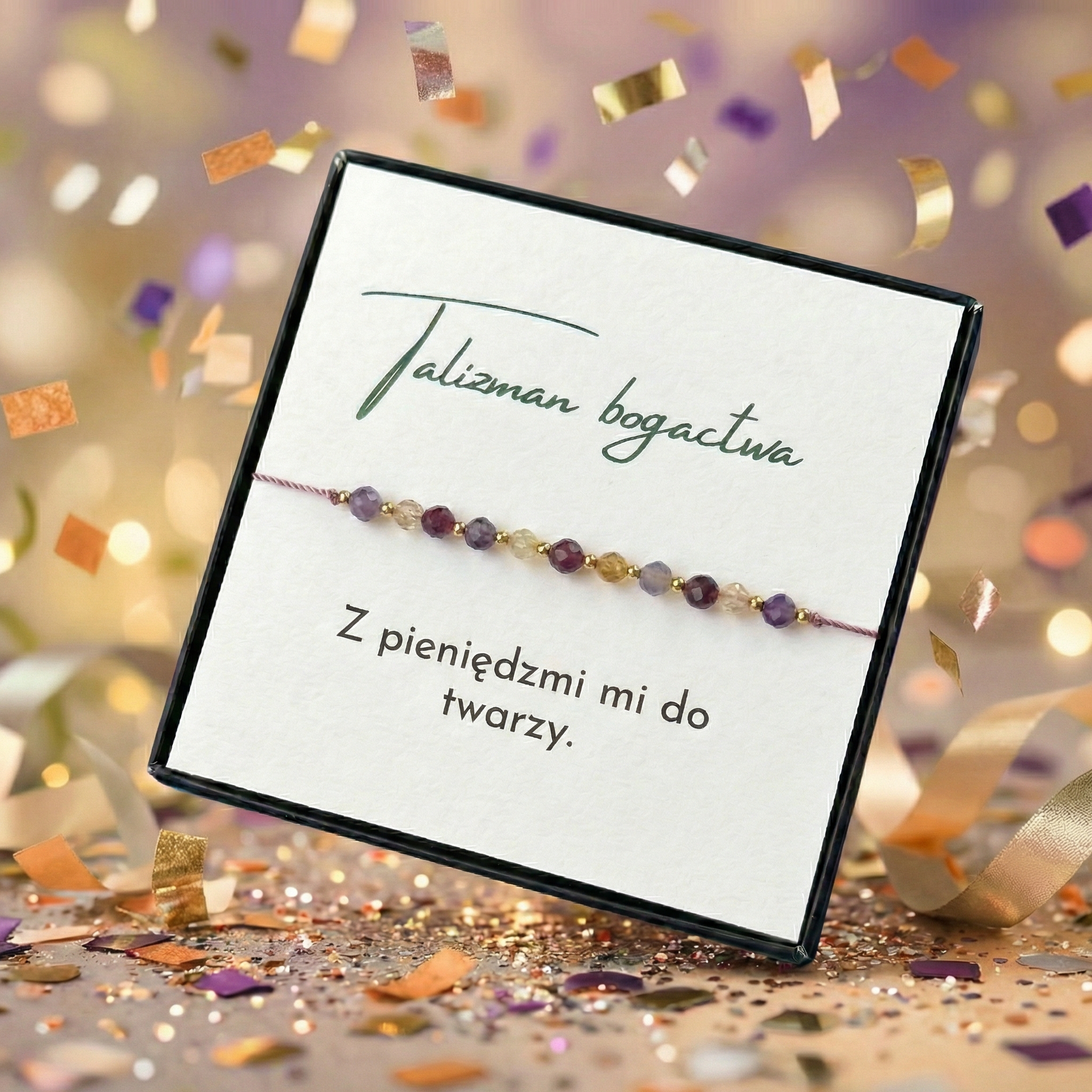 Bransoletka talizman bogactwa rubin ametyst cytryn z napisem z pieniędzmi mi do twarzy
